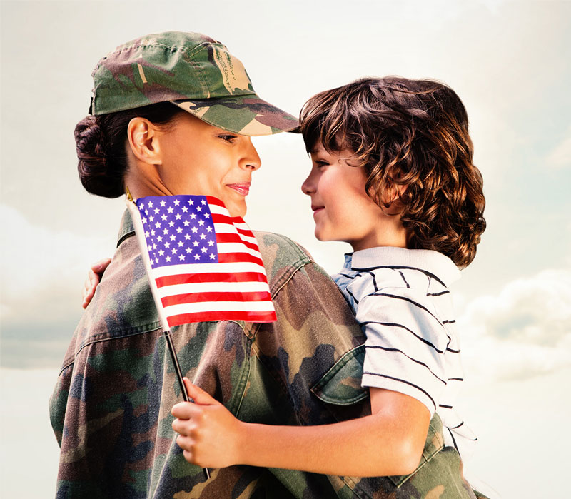Veteran hugging daughter after arriving back home